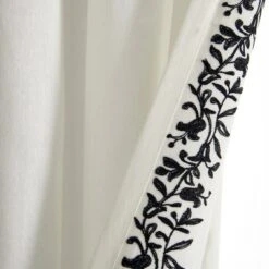 Lush Décor Luxury Modern Flower Linen Like Embroidery Border Window Curtain Panel Off White/Black Single 52X84 -Beautiful House GUEST 053a00df fcb5 4897 913f a504f6f6f4dc