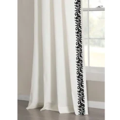 Lush Décor Luxury Modern Flower Linen Like Embroidery Border Window Curtain Panel Off White/Black Single 52X84 -Beautiful House GUEST 053b3f64 941c 4308 b0c2 0e25097f6875