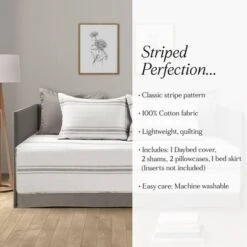 Twin Farmhouse Stripe Quilted Daybed Cover Set Gray - Lush Décor -Beautiful House GUEST 065e845b 1e89 4d95 a17f 44da29b7a721