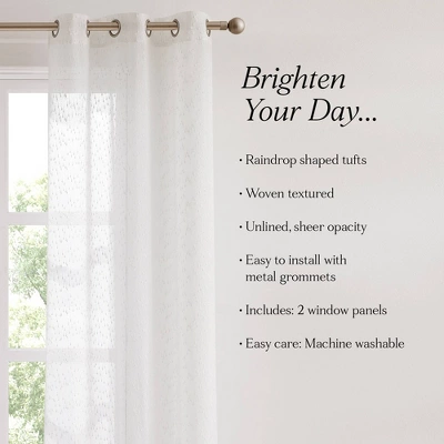 38"x84" Lush Decor Aileen Textured Raindrop Sheer Window Curtain Panels White Pair 1 38"x84" Lush Decor Aileen Textured Raindrop Sheer Window Curtain Panels White Pair