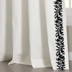 Lush Décor Luxury Modern Flower Linen Like Embroidery Border Window Curtain Panel Off White/Black Single 52X84 -Beautiful House GUEST 0e018f32 6456 46c4 904e ff76ef196636