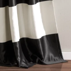 2pk 52"x84" Light Filtering Montego Striped Curtain Panels Off White/Black - Lush Décor -Beautiful House GUEST 12d5a784 c648 4913 8c7c 322a4707fb8b