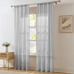 Lush Décor Milla Knitted Textured Sheer Window Curtain Panels Silver Pair 38x84