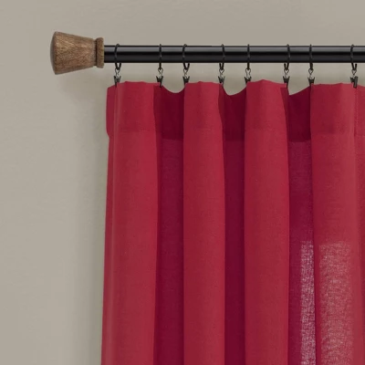 1pc 40"x84" Light Filtering Farmhouse Linen Button Curtain Panel Red - Lush Décor 1 1pc 40"x84" Light Filtering Farmhouse Linen Button Curtain Panel Red - Lush Décor