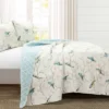 Lush Décor 3pc Botanical Bird And Flower Oversized Reversible Quilt Set White/Blue/Yellow