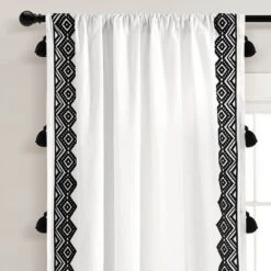 Lush Décor Aztec Diamond Border Tassel Window Curtain Panels Off White/Black Single 52X84