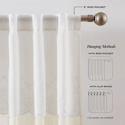 38"x84" Lush Decor Brigitte Embroidery Eyelet Scalloped Edge Window Curtain Panels Neutral Pair 3 38"x84" Lush Decor Brigitte Embroidery Eyelet Scalloped Edge Window Curtain Panels Neutral Pair - Image 3