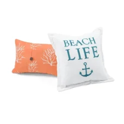 Coastal Reef Feather Reversible Quilt Set Blue/Coral - Lush Décor -Beautiful House GUEST 17c03992 e217 433e 95fc a6b601cb4675