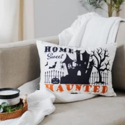 13"x18" Sweet Haunted Home LED Halloween Lumbar Throw Pillow White - Lush Décor -Beautiful House GUEST 18927bd9 038a 4340 a0e9 e008040d8556