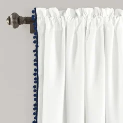 Lush Décor Pom Pom Window Curtain Panel Navy Single 50X63+2