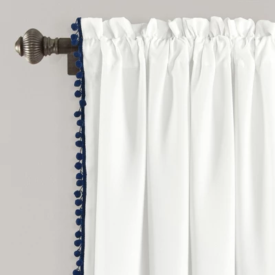 Lush Décor Pom Pom Window Curtain Panel Navy Single 50X63+2 1 Lush Décor Pom Pom Window Curtain Panel Navy Single 50X63+2