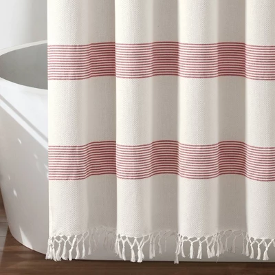 Tucker Stripe Yarn Dyed Cotton Knotted Tassel Shower Curtain - Lush Décor 3 Tucker Stripe Yarn Dyed Cotton Knotted Tassel Shower Curtain - Lush Décor - Image 3