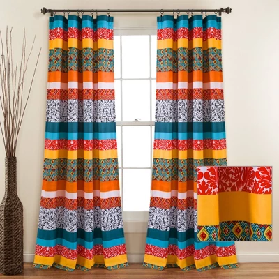 Set Of 2 Boho Stripe Light Filtering Window Curtain Panels Blue/Orange - Lush Décor 4 Set Of 2 Boho Stripe Light Filtering Window Curtain Panels Blue/Orange - Lush Décor - Image 4