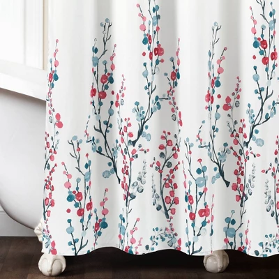 72"x72" Mirabelle Watercolor Floral Shower Curtain Blue/Coral - Lush Décor 3 72"x72" Mirabelle Watercolor Floral Shower Curtain Blue/Coral - Lush Décor - Image 3