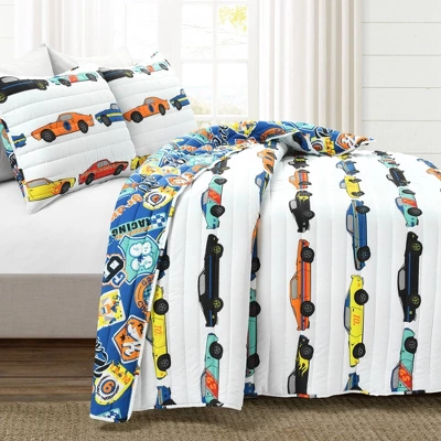 3pc Full/Queen Race Cars Reversible Kids' Quilt Set White - Lush Décor 1 3pc Full/Queen Race Cars Reversible Kids' Quilt Set White - Lush Décor