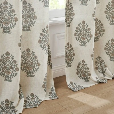 37"x84" Lush Decor Sofia Flower Block Bouquet Linen Textured Window Curtain Panels Clay/Teal Pair 7 37"x84" Lush Decor Sofia Flower Block Bouquet Linen Textured Window Curtain Panels Clay/Teal Pair - Image 7