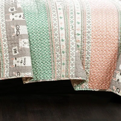 Kids' Llama Reversible Quilt Set With Llama Throw Pillow - Lush Décor 2 Kids' Llama Reversible Quilt Set With Llama Throw Pillow - Lush Décor - Image 2