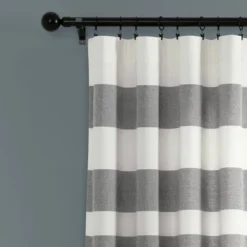 Lush Décor Cape Cod Stripe Yarn Dyed Cotton Blend Window Curtain Panels Gray 40X84 Set