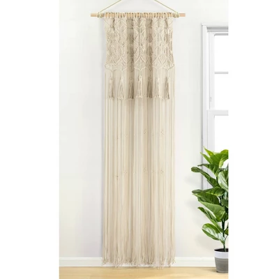 1pc 40"x84" Light Filtering Boho Macrame Tassel Curtain Panel Tan - Lush Décor 6 1pc 40"x84" Light Filtering Boho Macrame Tassel Curtain Panel Tan - Lush Décor - Image 6