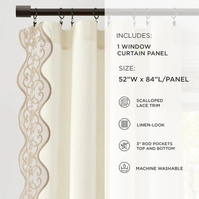 Lush Décor Scalloped Edge Lace Border Window Panel Off White/Neutral Single 52x84 5 Lush Décor Scalloped Edge Lace Border Window Panel Off White/Neutral Single 52x84 - Image 5