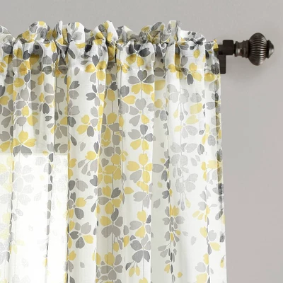 2pk 38"x84" Sheer Weeping Flower Curtain Panels Yellow/Gray - Lush Décor 1 2pk 38"x84" Sheer Weeping Flower Curtain Panels Yellow/Gray - Lush Décor