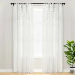 84"x40" Boho Macrame Leaf Cotton Window Curtain Panel - Lush Décor -Beautiful House GUEST 28bd50a5 5d26 4b4b 8a51 e03b7705de78