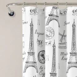 72"x72" Single Kids' Paris Bonjour Shower Curtain Black/White - Lush Décor