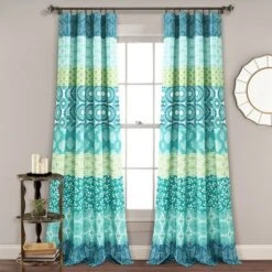 Home Boutique Bohemian Stripe Window Curtain Panels Blue/Green 52X84 Set