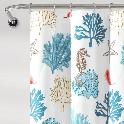 Single Reef Feather Shower Curtain Blue/Coral - Lush Décor 1 Single Reef Feather Shower Curtain Blue/Coral - Lush Décor