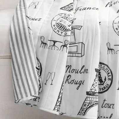 50"x60" Paris Bonjour Reversible Cotton Throw Blanket White - Lush Décor 2 50"x60" Paris Bonjour Reversible Cotton Throw Blanket White - Lush Décor - Image 2