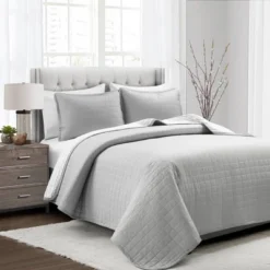 Lush Décor 3pc Farmhouse Box Stitch And Stripe Oversized Reversible Cotton Quilt Set Gray 13 Lush Décor 3pc Farmhouse Box Stitch And Stripe Oversized Reversible Cotton Quilt Set Gray -Beautiful House GUEST 2f630bc4 f26c 450b 85df dc0361beb7bf