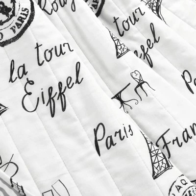 50"x60" Paris Bonjour Reversible Cotton Throw Blanket White - Lush Décor 4 50"x60" Paris Bonjour Reversible Cotton Throw Blanket White - Lush Décor - Image 4