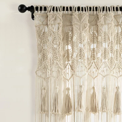 1pc 40"x84" Light Filtering Boho Macrame Tassel Curtain Panel Tan - Lush Décor 1 1pc 40"x84" Light Filtering Boho Macrame Tassel Curtain Panel Tan - Lush Décor