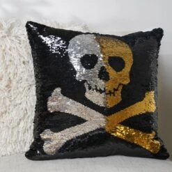 18"x18" Skull And Crossbones Halloween Square Throw Pillow Gold/Silver/Black - Lush Décor 5 18"x18" Skull And Crossbones Halloween Square Throw Pillow Gold/Silver/Black - Lush Décor -Beautiful House GUEST 36d8385b 721f 4249 a7dd 0f4094092b27