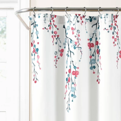 72"x72" Mirabelle Watercolor Floral Shower Curtain Blue/Coral - Lush Décor 1 72"x72" Mirabelle Watercolor Floral Shower Curtain Blue/Coral - Lush Décor
