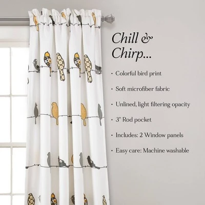 2pk 52"x63" Light Filtering Rowley Birds Curtain Panel Yellow - Lush Décor 5 2pk 52"x63" Light Filtering Rowley Birds Curtain Panel Yellow - Lush Décor - Image 5