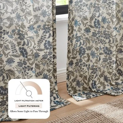 37"x84" Lush Decor Lillian Block Print Linen Textured Window Curtain Panels Blue/Sage Pair 2 37"x84" Lush Decor Lillian Block Print Linen Textured Window Curtain Panels Blue/Sage Pair - Image 2
