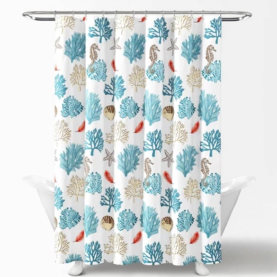Single Reef Feather Shower Curtain Blue/Coral - Lush Décor 4 Single Reef Feather Shower Curtain Blue/Coral - Lush Décor - Image 4