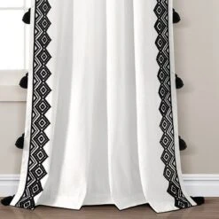 Lush Décor Aztec Diamond Border Tassel Window Curtain Panels Off White/Black Single 52X84 -Beautiful House GUEST 4f8ffef1 4451 46b7 aefd 6cc550d0e40f