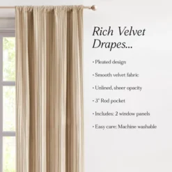 38"x84" Lush Decor Glam Pleated Velvet Light Filtering Window Curtain Panels Neutral Pair
