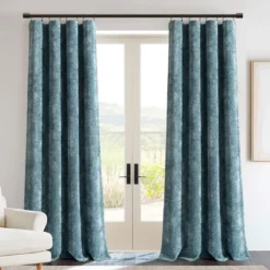 Lush Décor Aspen Luxury Velvet Chenille Window Curtain Panel Dusty Blue Single 52x84