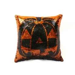 18"x18" Sparkle Pumpkin Halloween Square Throw Pillow Black/Orange - Lush Décor