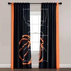 52"x84" Kids' Basketball Game Window Curtain Panel Set Black/Orange - Lush Décor