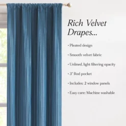 38"x34" Lush Decor Glam Pleated Velvet Light Filtering Window Curtain Panels Blue Pair -Beautiful House GUEST 61570336 4e0f 4704 9fa7 908a9d3a8c88