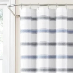 72"x72" Striped Woven Textured Yarn Dyed Eco-Friendly Recycled Cotton Single Shower Curtain - Lush Décor
