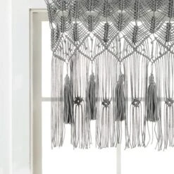 40"x30" Boho Macrame Tassel Cotton Window Valance Gray - Lush Décor -Beautiful House GUEST 63d3a1b6 bc0b 416a 8570 d1e3f47a0f47
