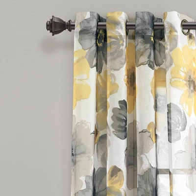 2pk 52"x84" Sheer Leah Curtain Panels Yellow/Gray - Lush Décor 1 2pk 52"x84" Sheer Leah Curtain Panels Yellow/Gray - Lush Décor