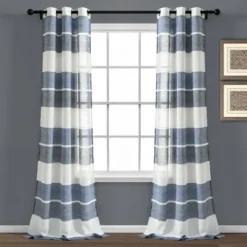 Set Of 2 38"x84" Textured Stripe Grommet Sheer Window Curtain Panels - Lush Décor -Beautiful House GUEST 6512703e 15c4 4eff 9cef 178632d9623b