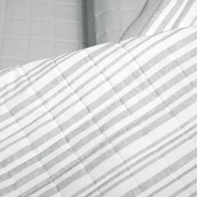 Lush Décor 3pc Farmhouse Box Stitch And Stripe Oversized Reversible Cotton Quilt Set Gray 3 Lush Décor 3pc Farmhouse Box Stitch And Stripe Oversized Reversible Cotton Quilt Set Gray - Image 3