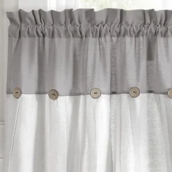 Lush Décor Linen Button Kitchen Tier Window Curtain Panels White/Gray 29X24+2 Set